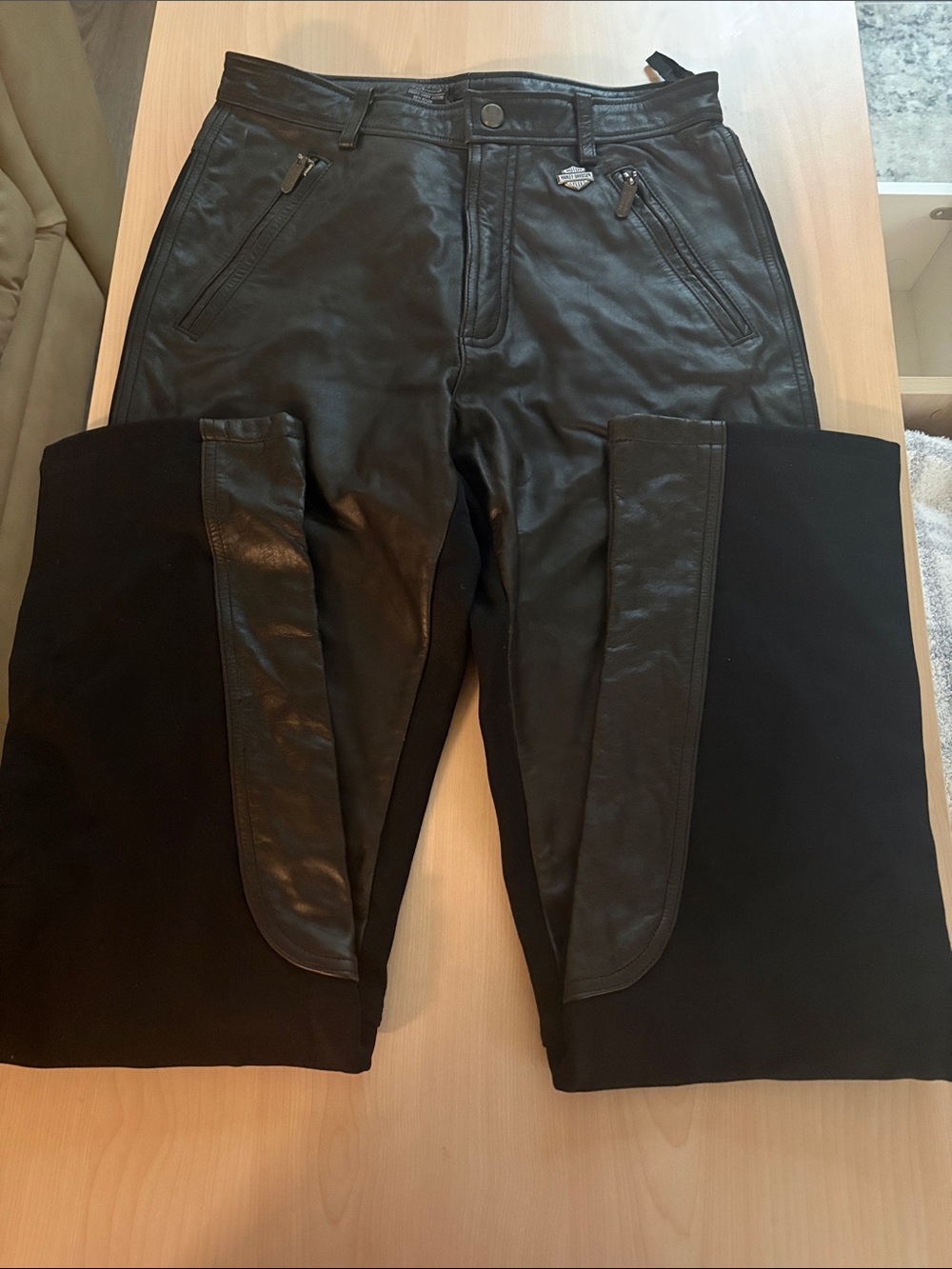 Women’s Harley-Davidson Vintage Black Leather-Panel Riding Pants Size 36/8
